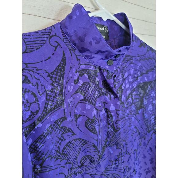 Louis Feraud Art Deco High Collar Lux Satin Button Down Blouse, sz 4 - Picture 3 of 16